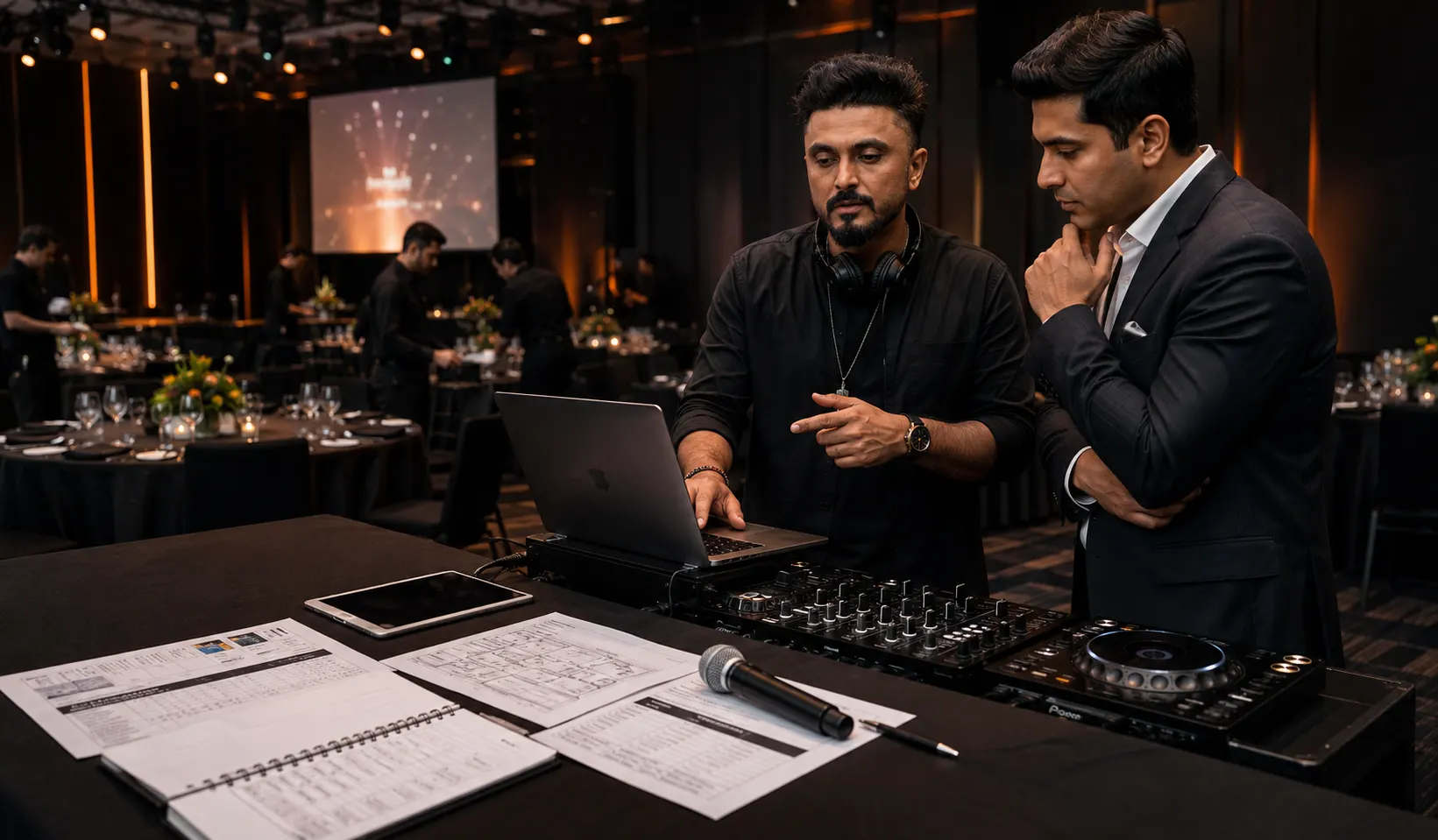 DJ Planning in a Warm Banquet Hall